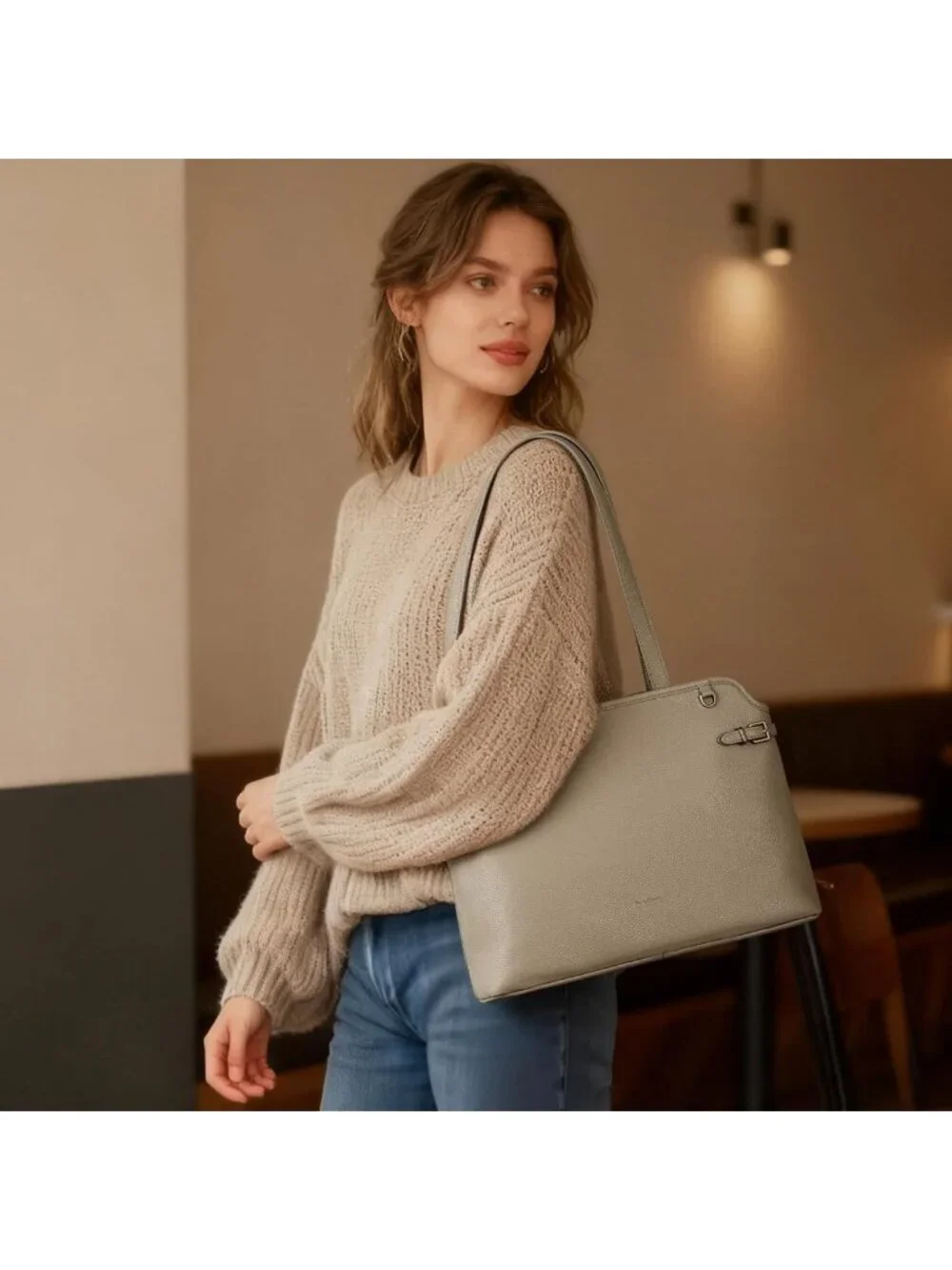 Soft Leather Tote Bag for Women - Medium Vintage Shoulder Handbag, Daily Use